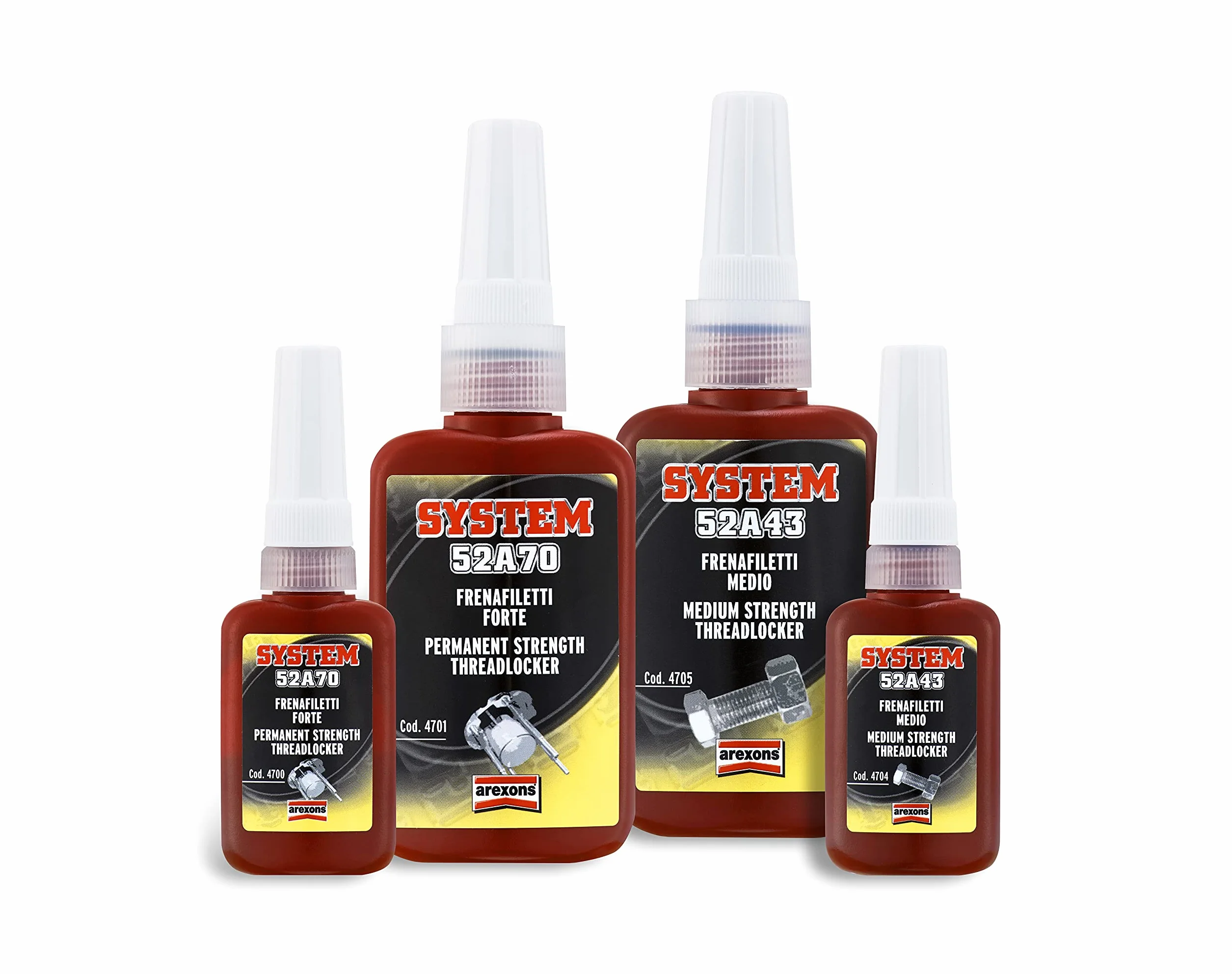 AREXONS B0137707 System 52A43, Frenafiletti Medio 50 ml, Frete a Bassa viscoità, Frenatura Permanente di prigionieri, Dadi e bulloni Non soggetti a smontaggio, Elimina allentamenti