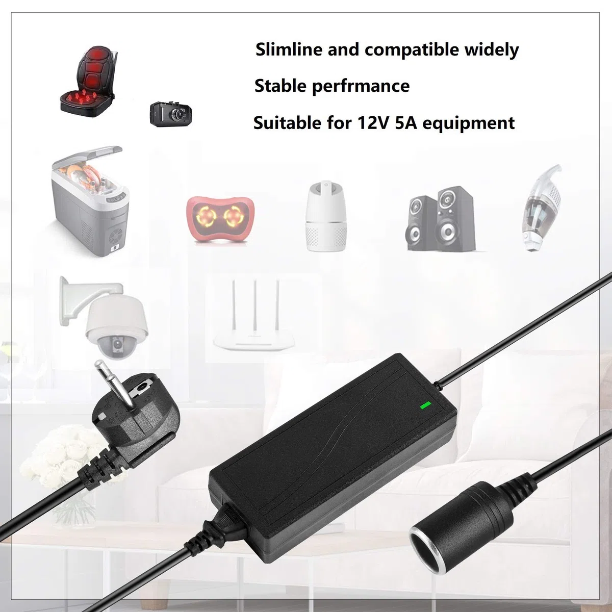 Shentian presa Accendisigari per Auto Adattatore da AC a DC da 100V-240V a 12V 5A Alimentatore per Caricabatteria da Auto Universale