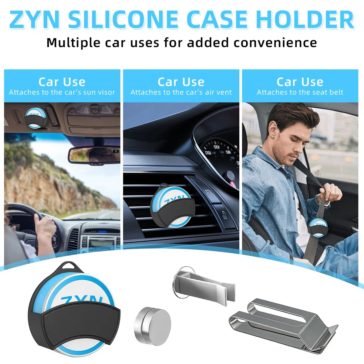 Supporto in Silicone per Visiera e Cintura Dell'auto,Compatibile Clip per Fondina Zyn, Compatibile con ZYN, VELO e LYFT Conchiglia Facile da Trasportare, un Ottimo Regalo per Marito, Fidanzato, Padre
