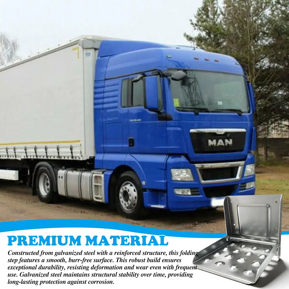 1 pezzo in lamiera di acciaio zincata, gradino pieghevole per camion, gradino fino a 150 kg, antiscivolo, pedane per accessori, furgone, roulotte, rimorchi, aiuti per salita