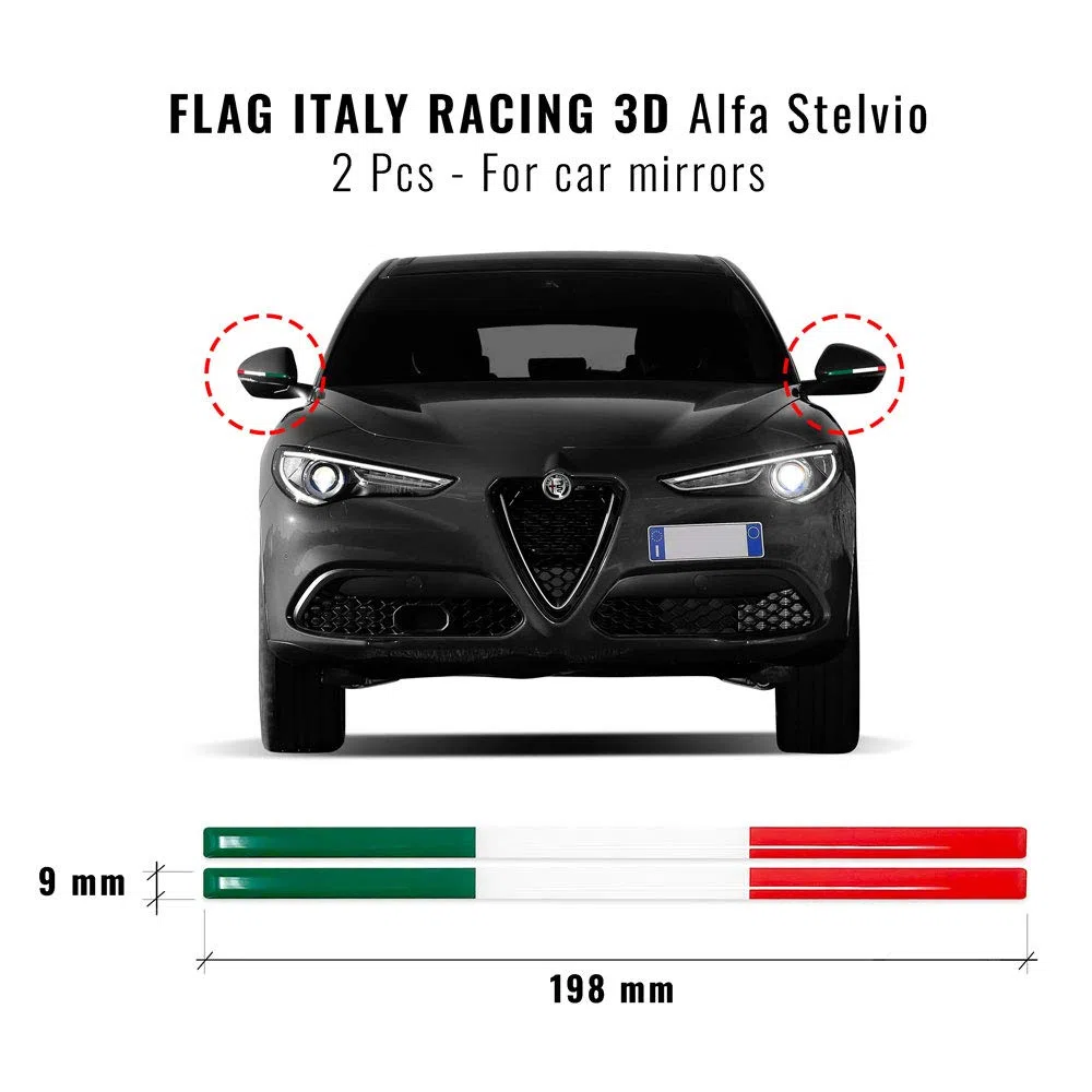 Stripes Strisce Adesive 3D Tricolore Italia per Specchietti Alfa Stelvio