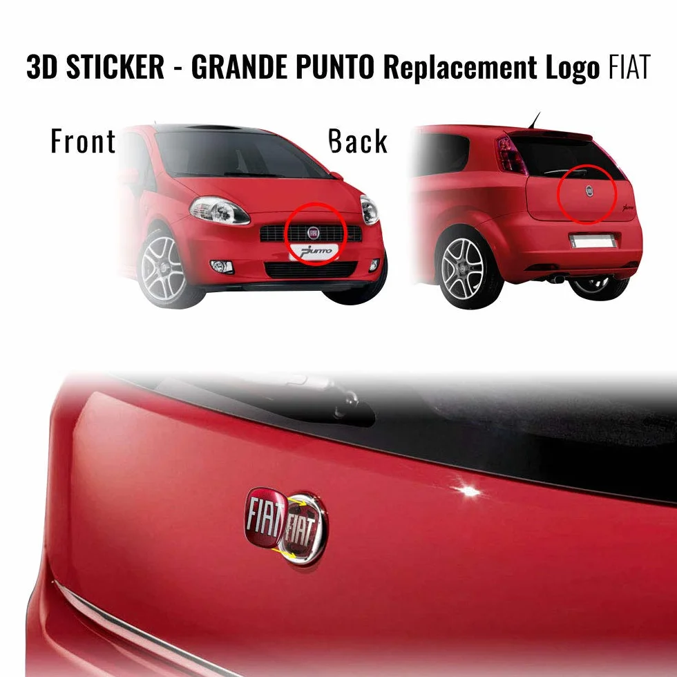 Adesivo Fiat 3D Ricambio Logo Anteriore + Posteriore per Grande Punto