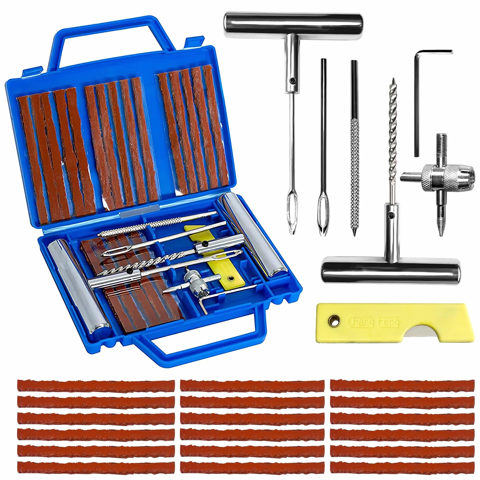 Kit di riparazione forature per auto/moto/caravan, kit di foratura per pneumatici, per fissare forature in 3 minuti, stoppini + accessori completi, compatto per bagagliaio, facile da usare senza