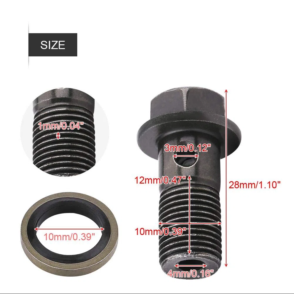 Jadeshay Bullone,5 pezzi Moto Freno Banjo Bulloni Kit Pinza Freno Cilindro Maestro M10 * 1,0 mm Bullone Banjo Bulloni e Raccordi in Acciaio Banjo Bolt Sigillante
