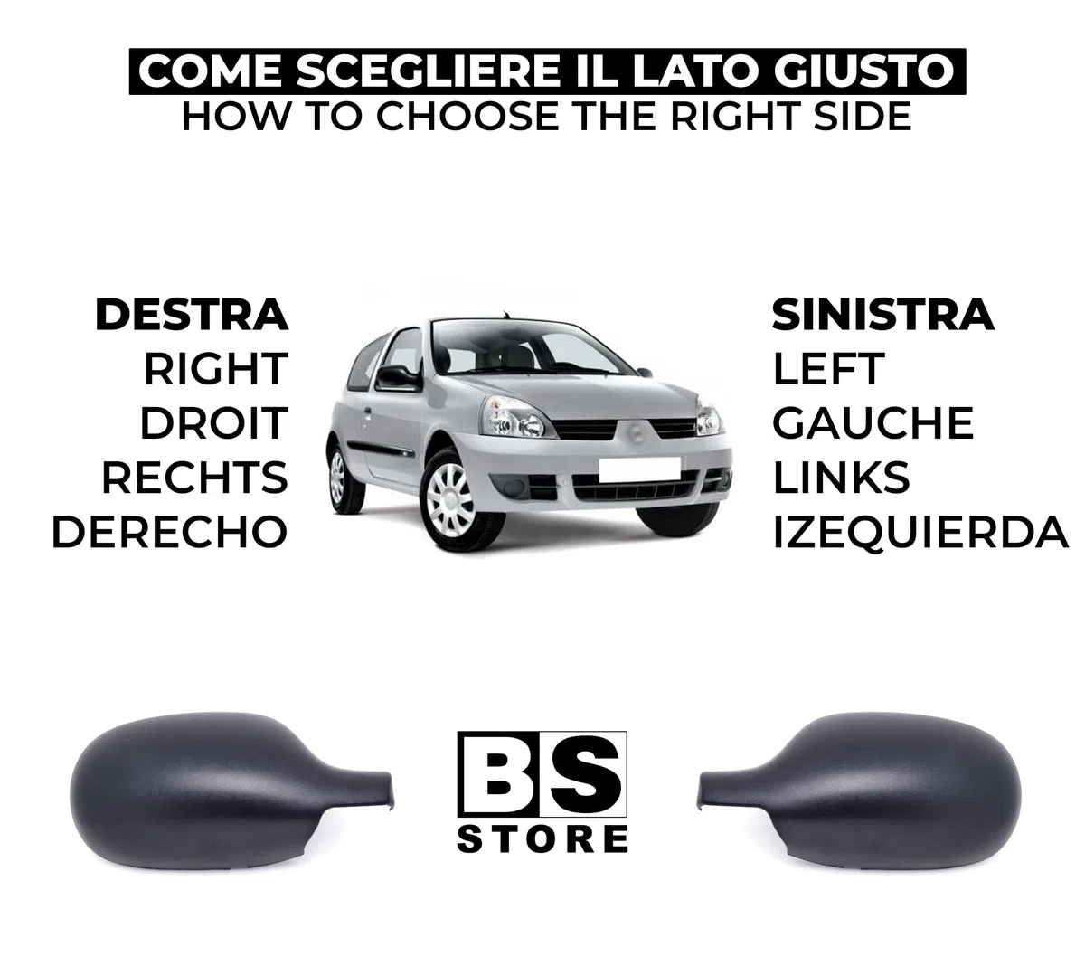 BSSTORE Calotta Specchietto Retrovisore Nera per CLIO II 1998, MEGANE 1996, SCENIC 1999 (Sinistra - Lato Conducente)
