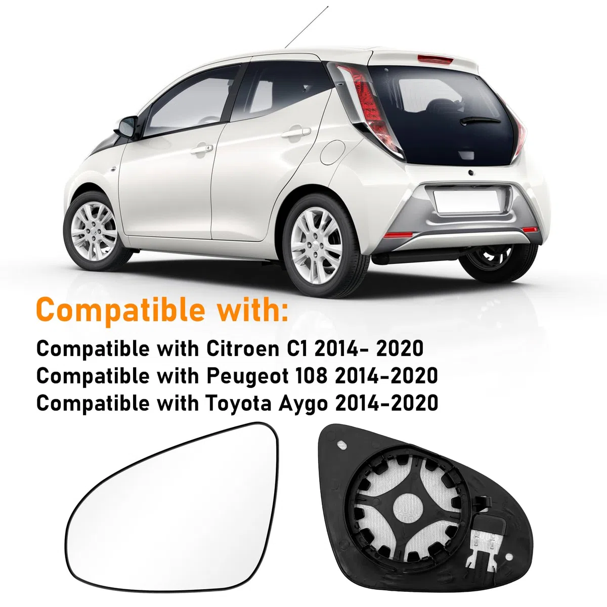 1PCS Vetro Specchio Compatibile con Toyota Aygo Specchietto 2014-2020, Specchio Retrovisore Riscaldato Compatibile con Peugeot 108/Citroen C1 2014-2020（Sinistro)