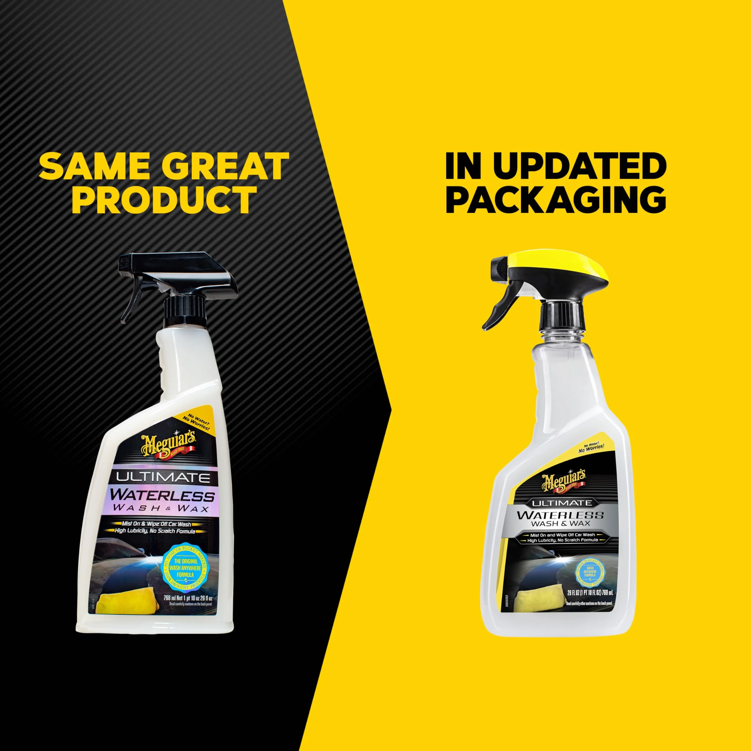 Meguiar's Ultimate Waterless Wash & Wax, Shampo a Secco per Auto e Moto - Lavaggio Rapido e Delicato, Lascia una Barriera di Cera Lucida, 768 ml, G3626EU