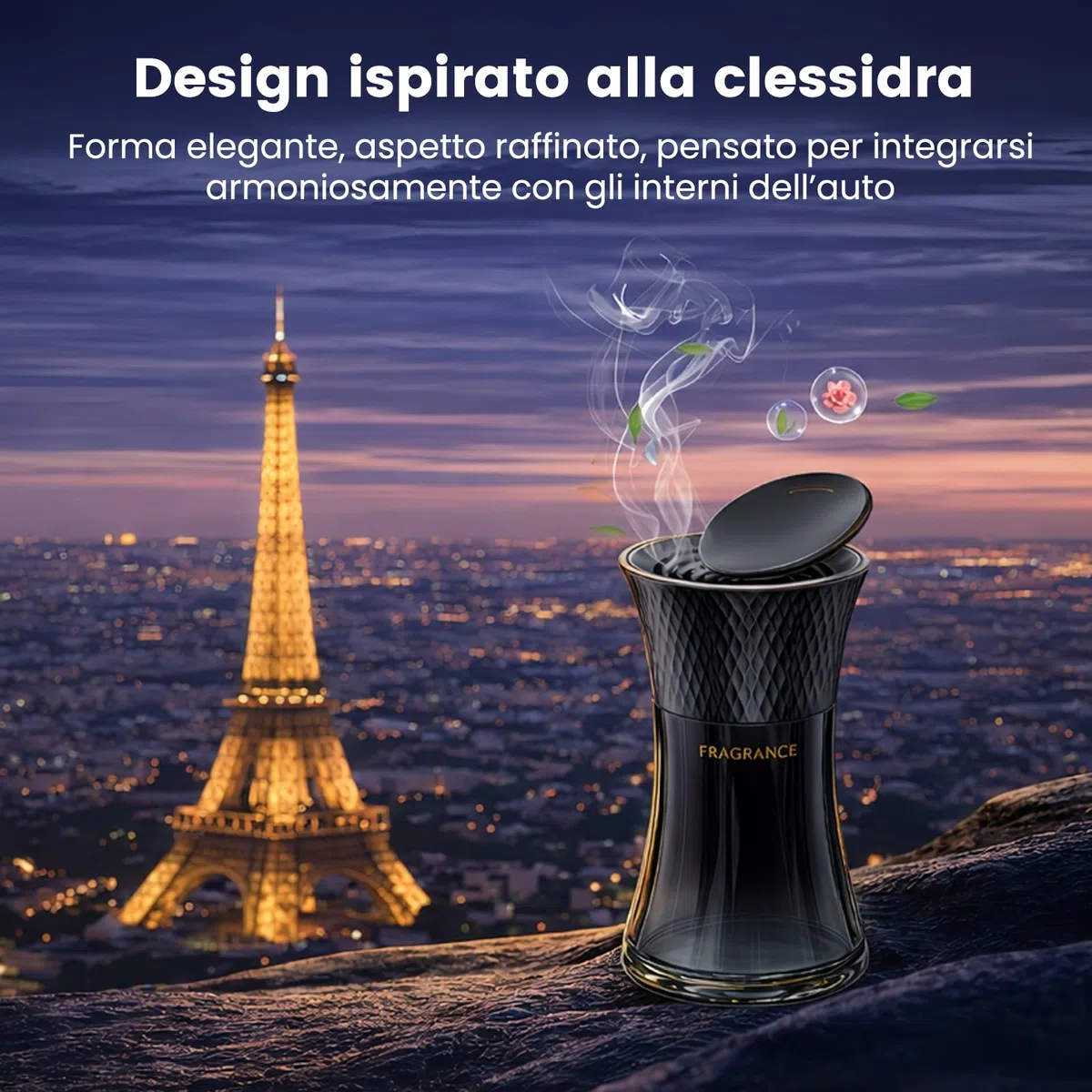 Profumatore Auto 110 ml, Design a Clessidra Ispirato alla Torre Eiffel, Diffusore Profumo Auto per Portabicchieri, Fragranza Fresca agli Agrumi, Profumo Auto a Lunga Durata per Auto SUV Camion