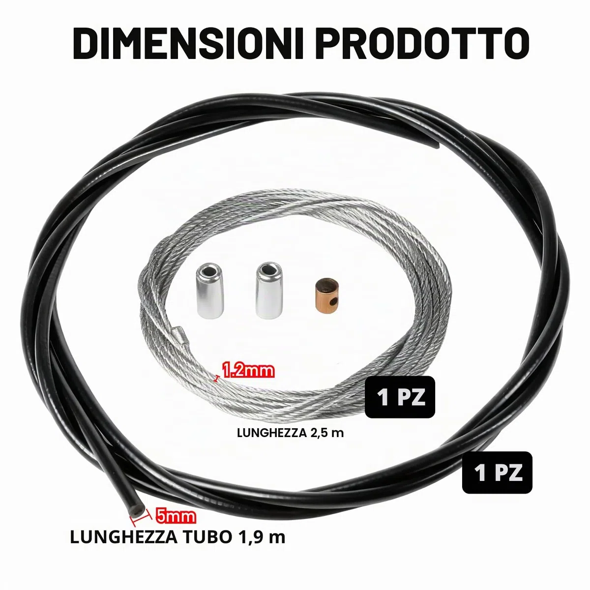 Cavo acceleratore universale da 2,50 m con guaina - Per carburatore scooter 50cc, moto e motorino