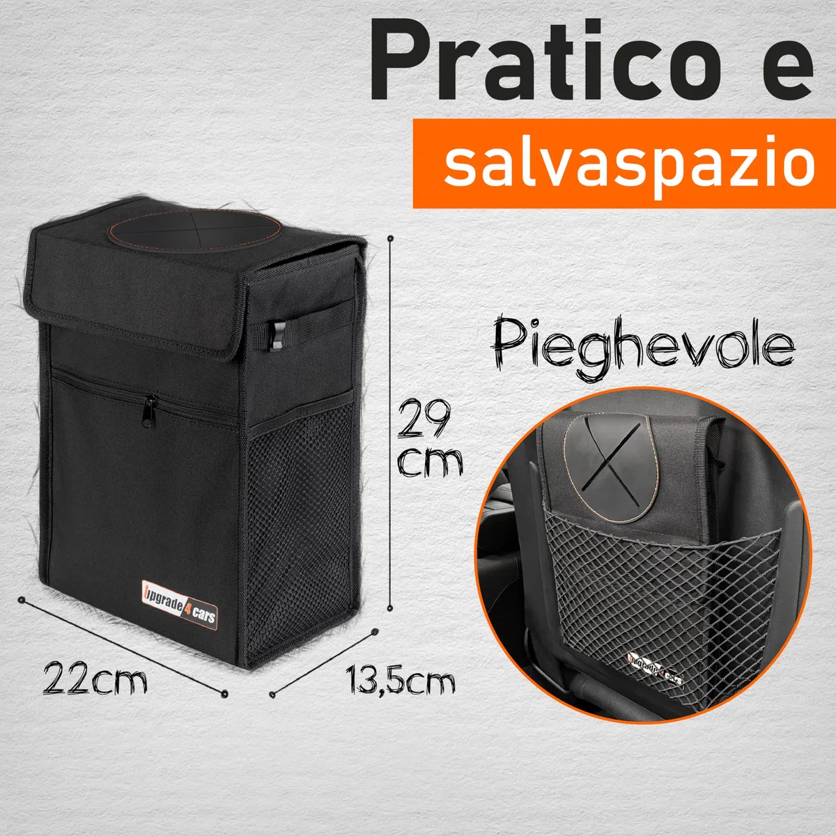 Upgrade4cars Pattumiera Auto con Coperchio e Sacchetti della Spazzatura | Cestino per Rifiuti per Auto