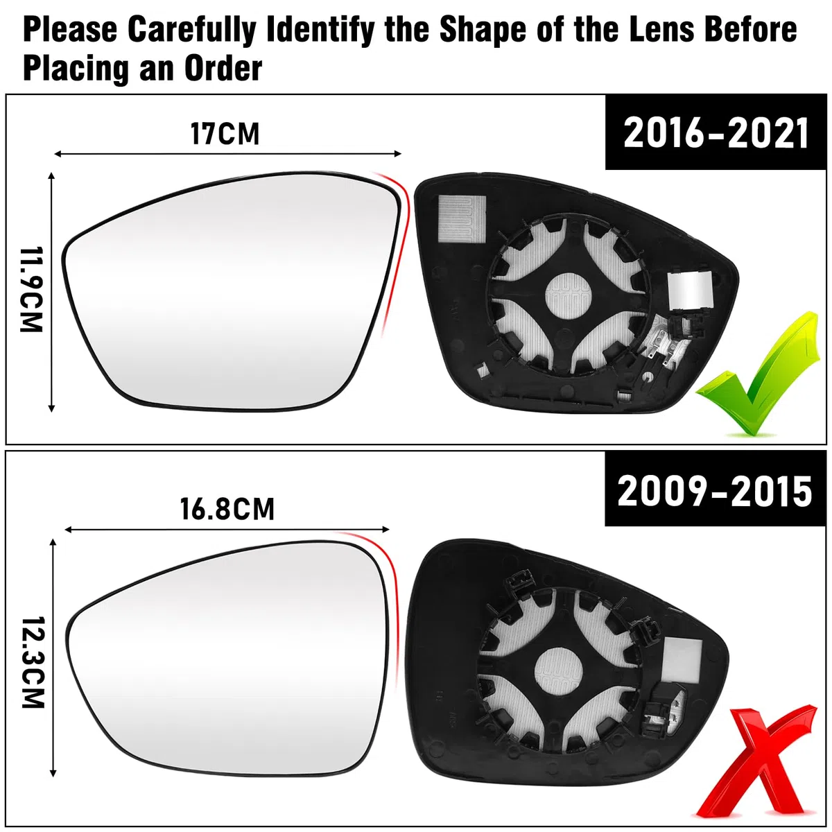 TTCR-II Compatibile con Vetro Specchio Citroen C3 MK3 2016-2021, Specchietto Peugeot 208/308/2008 2012-2019 Piastra Vetro Specchio Retrovisore Riscaldato, Piastra Dello Specchietto-Sinistro