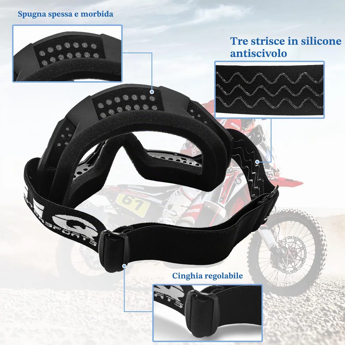 Maschera Motocross,Occhialoni Moto Visiera Cross, Occhiali Da MTB/Enduro, Occhiali Da Moto, Occhiali MX Per Uomini Donne Giovani, Adatti A Occhiali Da Mtb Mascherine Casco Cross