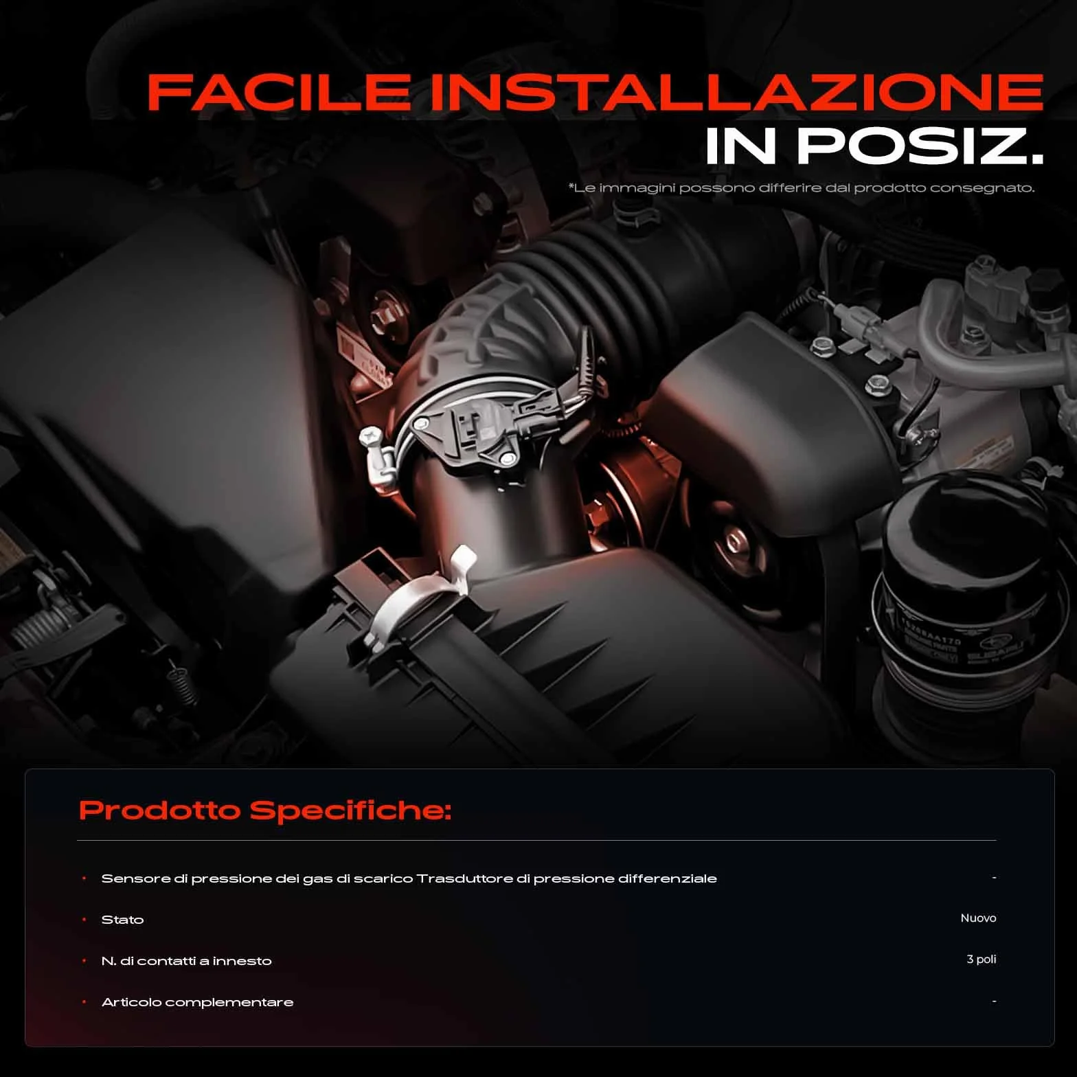 Frankberg Sensore pressione differenziale Pressione gas di scarico Compatibile con O.c.t.a.v.i.a II Combi 1Z5 Yeti 5L Superb II Station Wagon 3T5 A3 8P1 A3 Sportback 8PA Replace# 076906051A