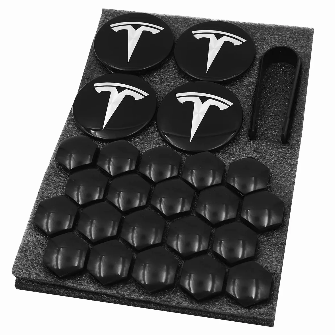 WANGCL 25PCS Kit copriruota con 4 coprimozzo centrale 20 Lug Dado Cover 1 Estrattore Adatto per Modello 3 Modello Y Modello S X - Bianco T