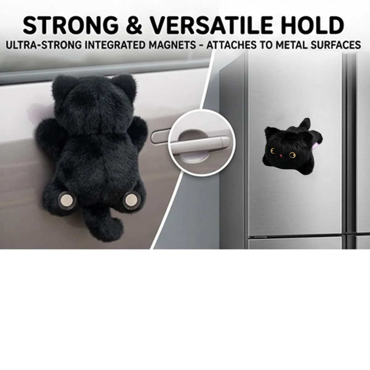 Decorazione magnetica per auto con gatti in peluche, ornamento per animali di peluche Kawaii da 14 cm per l'esterno dell'auto, decorazione magnetica carina per il frigorifero (Black Cat)