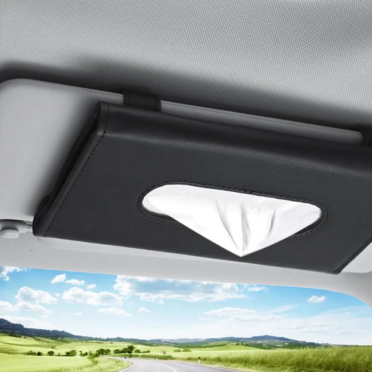 Auto Porta Fazzoletti per Auto, Portafazzoletti in Pelle Pu, Porta Fazzoletti in Pelle PU, per Auto Parasole, Sedile Posteriore per Auto (Nero)