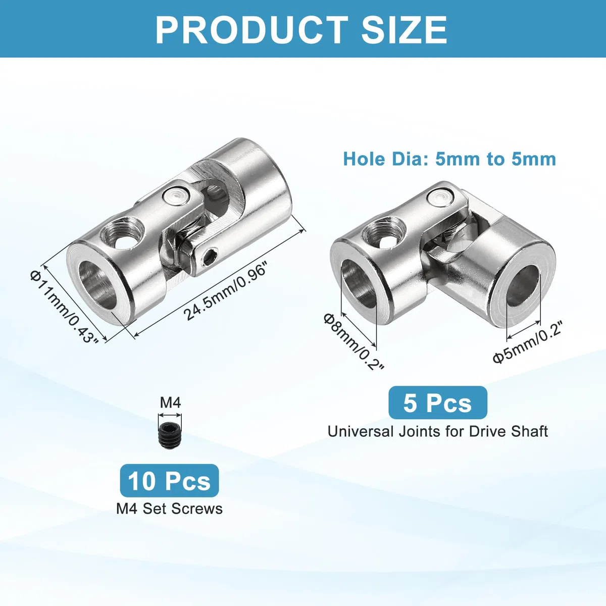 QUARKZMAN 5Pcs Giunto Universale Albero Di Trasmissione, Diametro Interno Da 5mm A 5mm Giunto A Cardano Rotabile Con Viti Per Auto RC, Robot, Barca, Motore Nave
