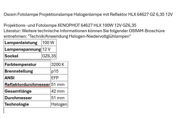 Spezialist 405030006802 - Illuminazione Osram 100 W, 12 V, 64627HLX