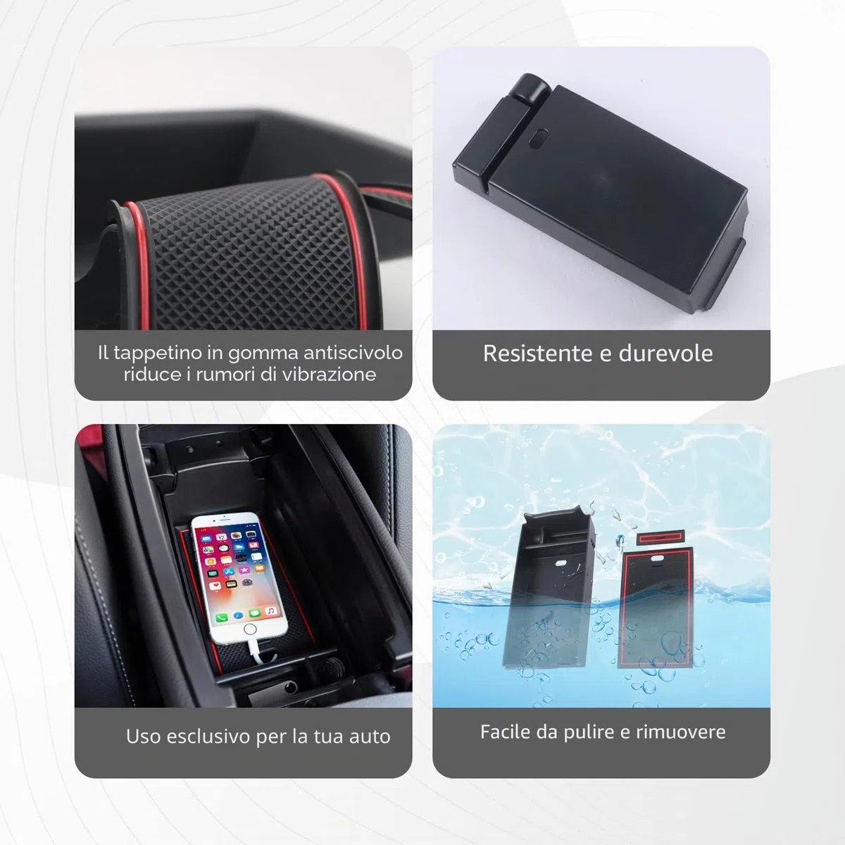 CDEFG Mercedes Classe A W177 V177 Classe B W247 GLA H247 CLA C118 2019-2022 2023, Vano Portaoggetti da Bracciolo Scatola di Controllo Centrale Scatola di Immagazzinaggio Organizer Accessori (Rosso)