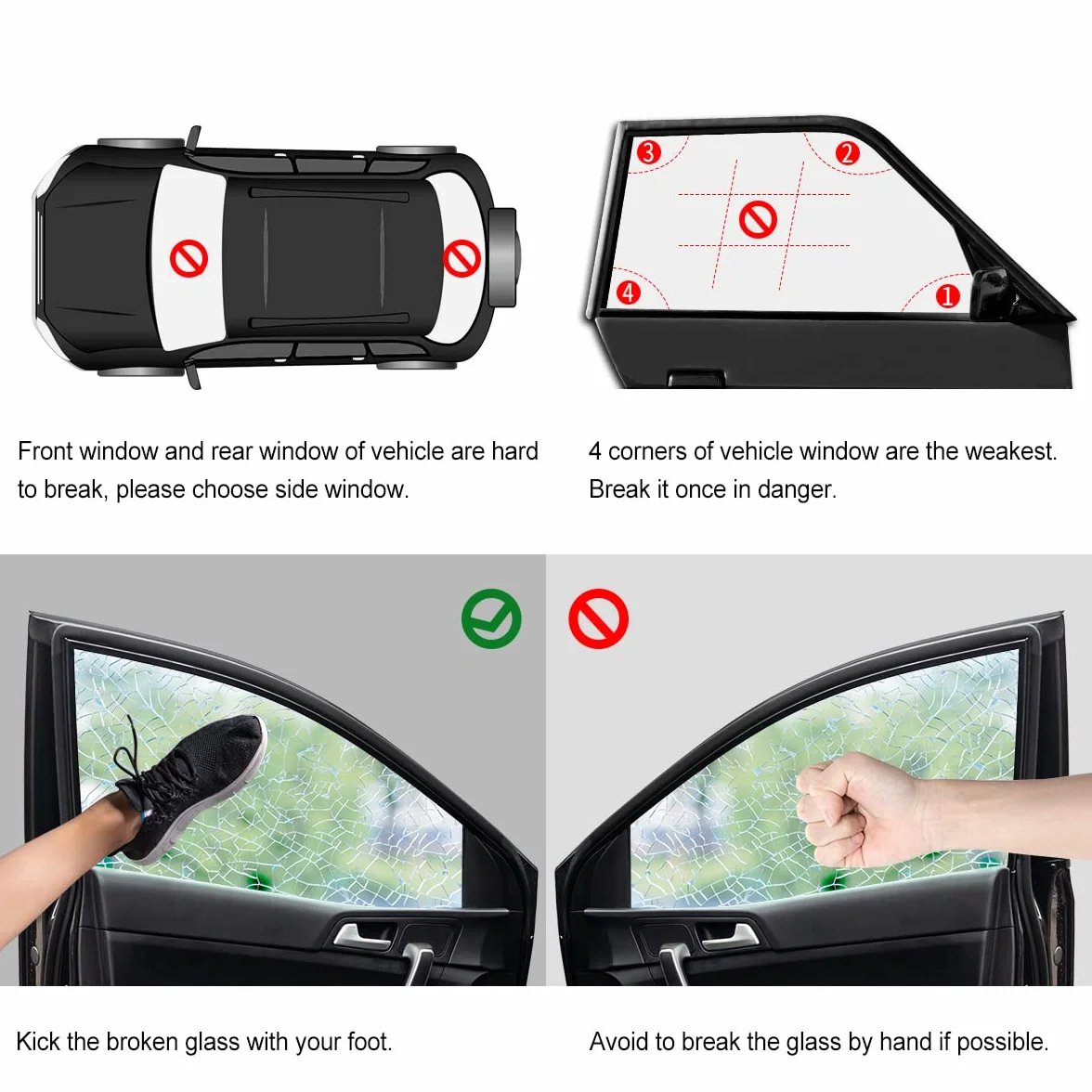 4 Pezzi Martello di Emergenza per Auto con Taglia Cinture - Martelletto Rompivetro Auto con Punte Indurite - Martello di Sicurezza per Rompere Finestra e Tagliare Le Cinture di Sicurezza