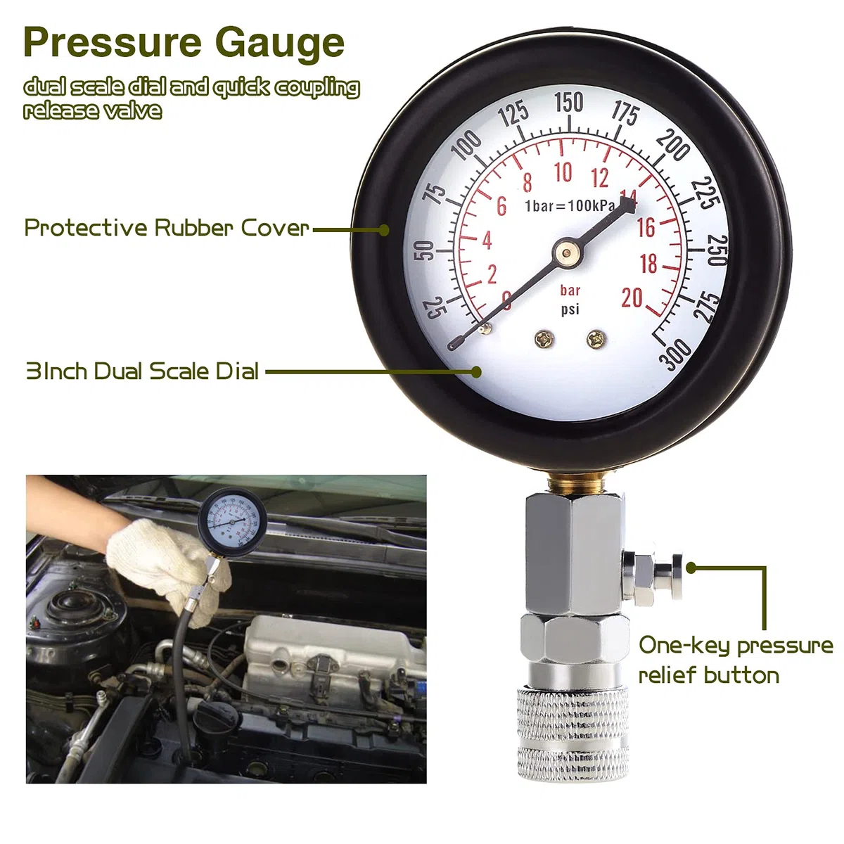 Tester di Compressione, Motori Manometri Compressione, Benzina Motore a Gas Cilindro Compressione Tester Kit con Custodia in Plastica