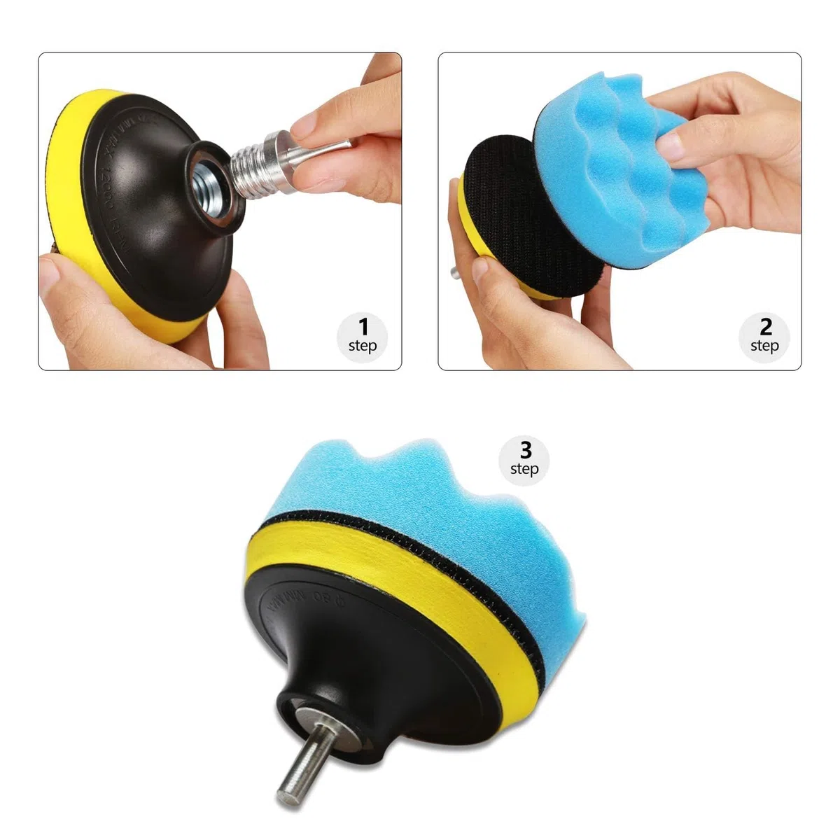 SPTA 34Pcs Kit Composto Tampone Lucidatura Lana Spugna per Lucidatura Auto Lucidatrice per Auto con Kit Adattatore Trapano M14 + Disco per Lucidatura + Spazzola di Pulizia (3 Pollici)
