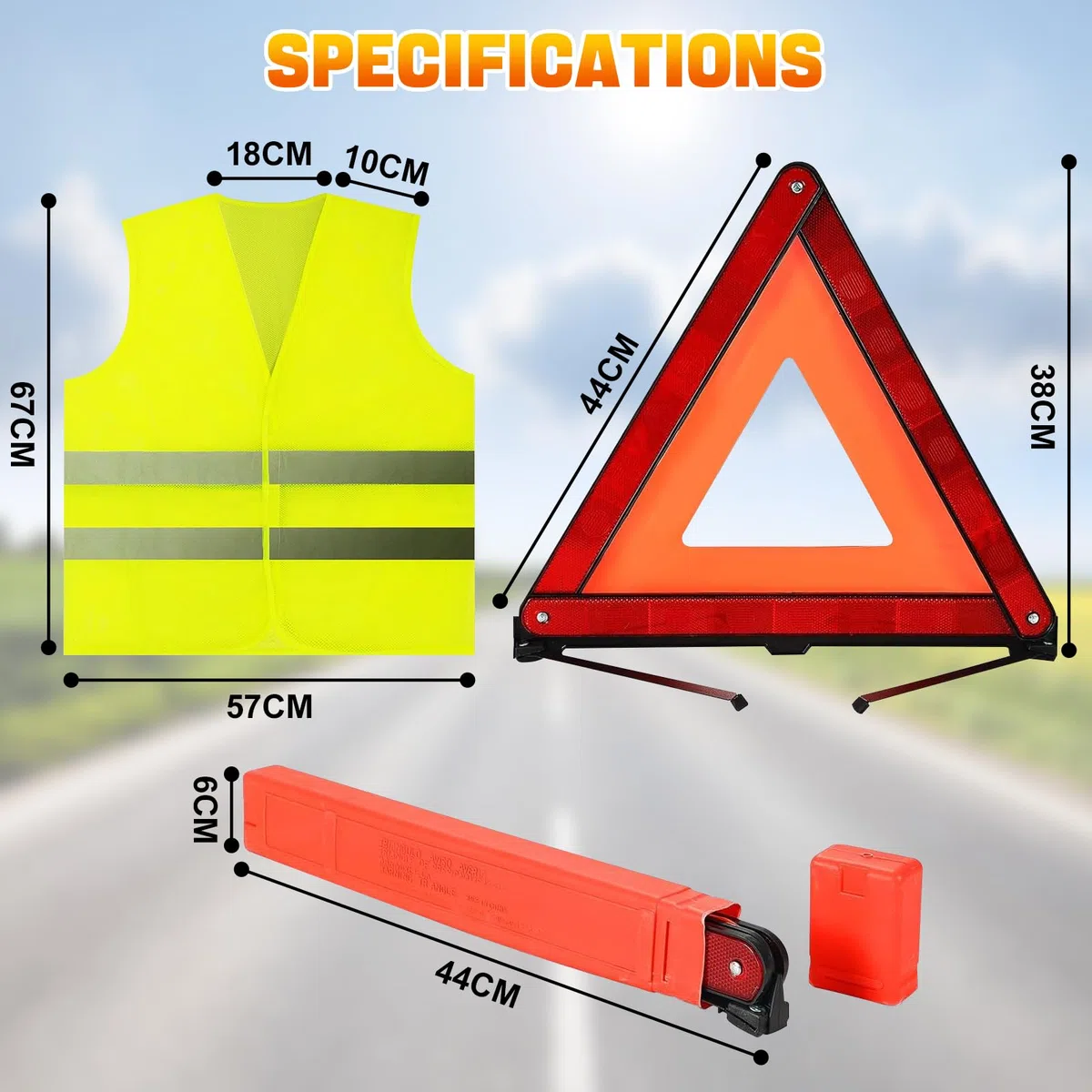 Kit di Sicurezza Veicolare 2 in 1 con Triangolo Auto Omologato e Gilet Catarifrangente, Gilet Alta visibilità Uomo per Auto, Moto, Camper, Emergenza Stradale e Avviso di Pericolo