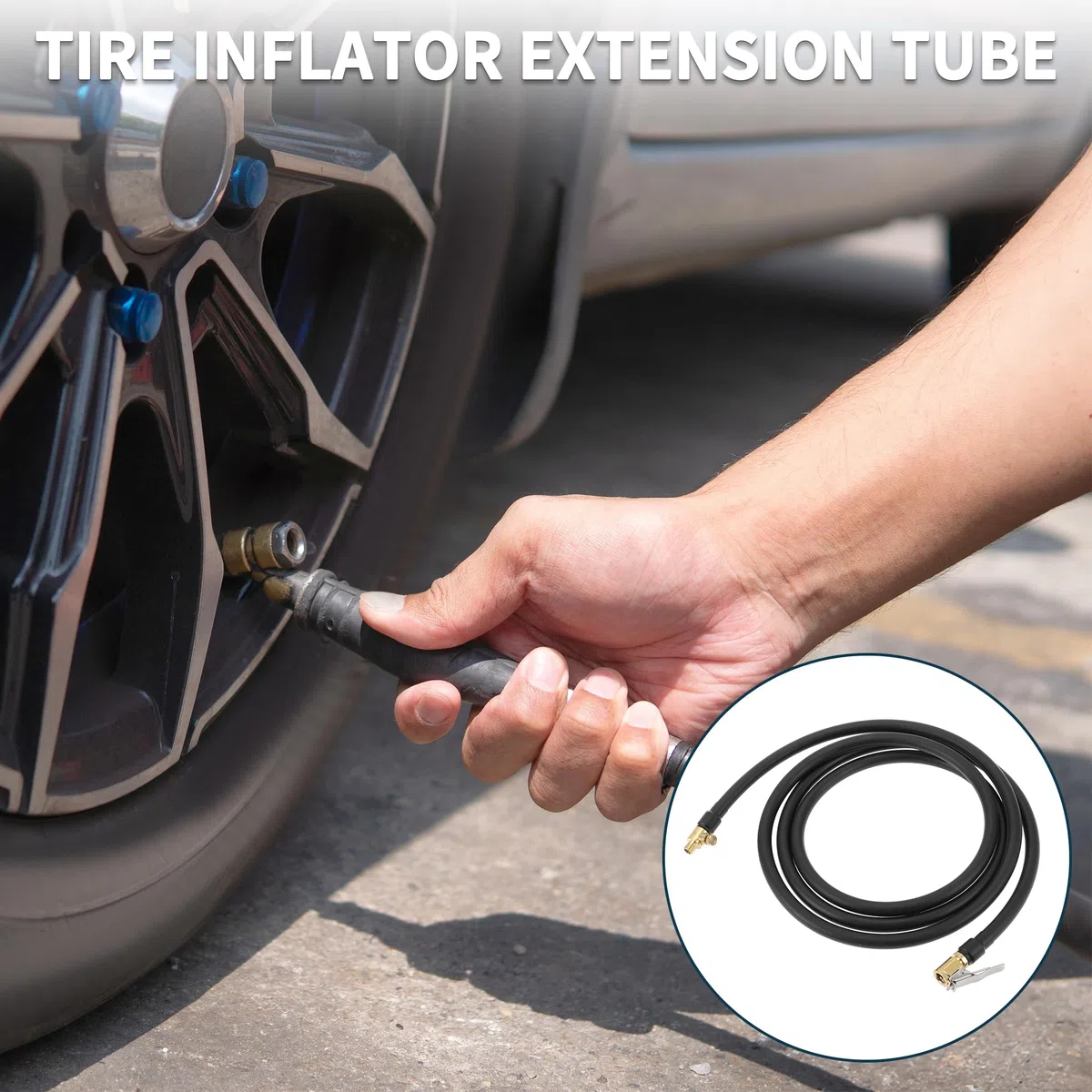 per Tubo di prolunga per Gonfiatore per pneumatici per auto 0.305inx32TPI Adattatore per tubo di prolunga per pompa dell'aria Valvola del pneumatico Nero 1 Set 78.74 pollici 12.6mm
