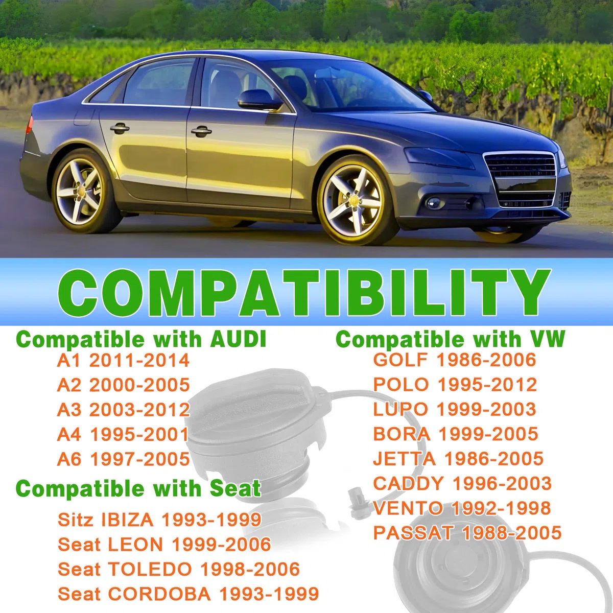 Tappo del serbatoio del carburante, Tappo del serbatoio del carburante per auto di ricambio 1H0201553B 1J0201550A compatibile con VW Polo 9N 6R Golf 2 3 4 Passat B5 B3 B4 Audi A3 A4 A1