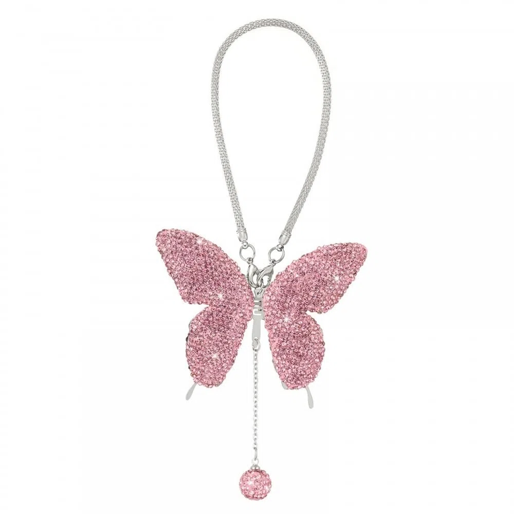 DONGKER Ornamento Appendere Auto, Ciondolo Farfalla per Specchietto Retrovisore con Strass Ornamenti, Decorazione Appeso per Auto e Casa