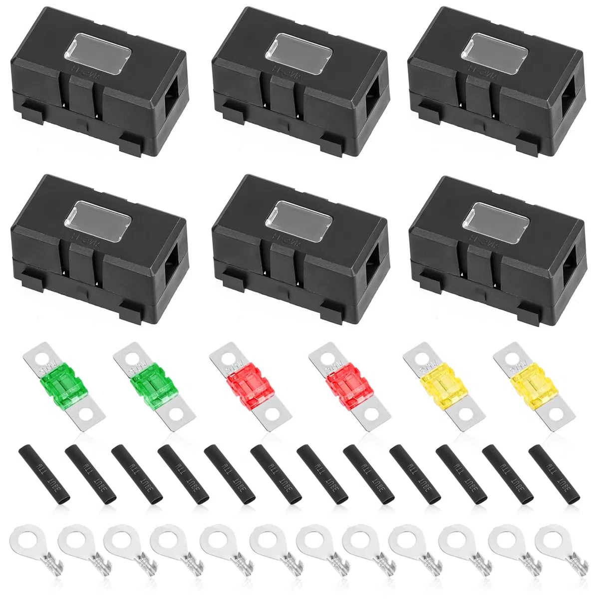 6 pezzi ANS Portafusibili e Fusibili Midi Auto 60A, 50A, 40A Portafusibile, Mega Fusibili per Auto, Roulotte, Camper