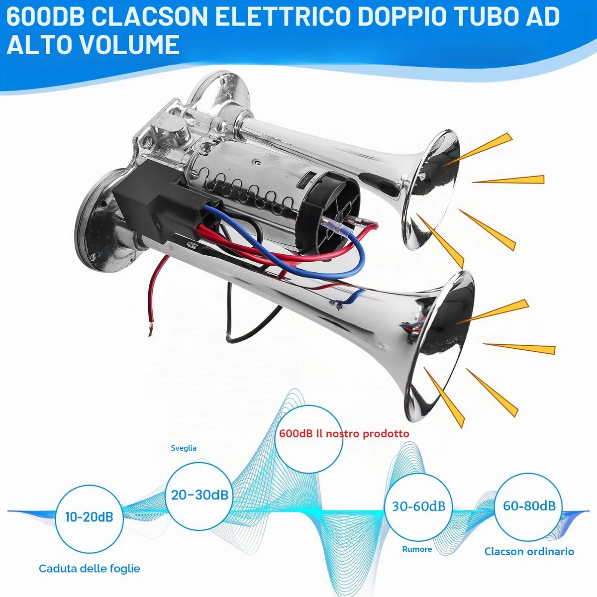 Clacson LWK 12 V, rumoroso per auto con compressore, doppio tubo ad aria compressa, tromba ad aria compressa per tutti i veicoli da 12 V, camion, treno, auto, barca, moto, furgone