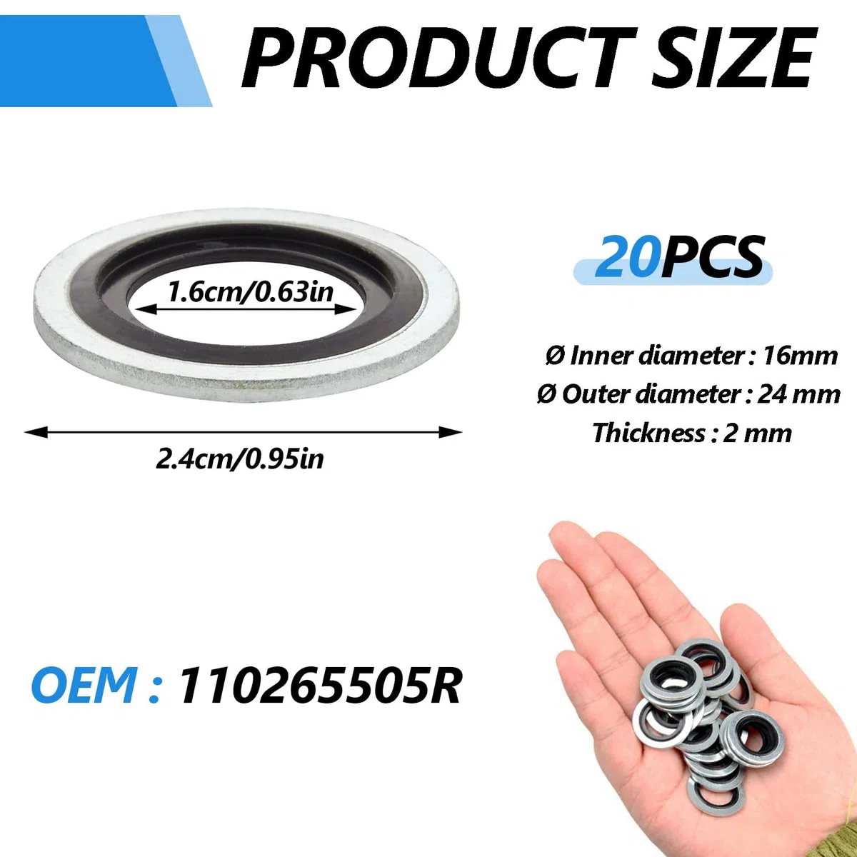Guarnizioni per tappo di scarico olio, confezione da 20 viti di scarico olio anello di tenuta, OEM 110265505R, 6079970345, 8200641648, 3121867, 7700266044 compatibili con Captur Clio Laguna Megane