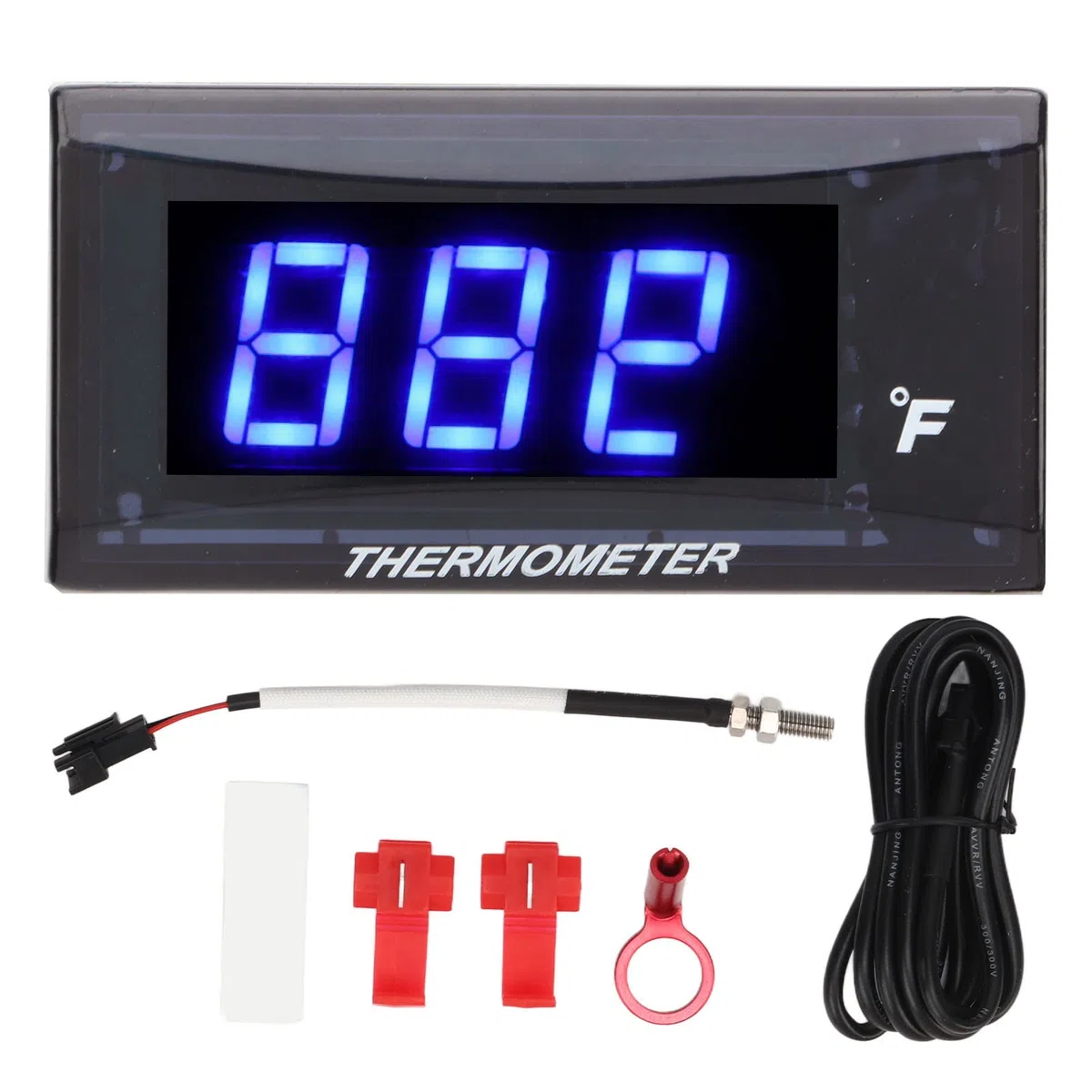 Cocoarm Termometro per Moto con Display Digitale DC12V, Manometro LCD con Sensore M10 e Adattatore per Candela da 14 Mm per il Monitoraggio della Temperatura dell'acqua (BLUE)
