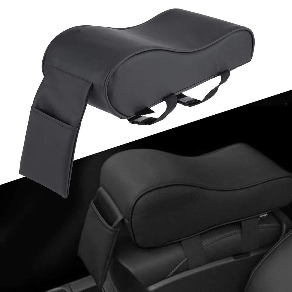 Akozon Cuscino Universale per Bracciolo per Auto in Pelle con Memory Foam, Comodo Tappetino per Auto con Tasca per Telefono per Veicoli SS e Compatti