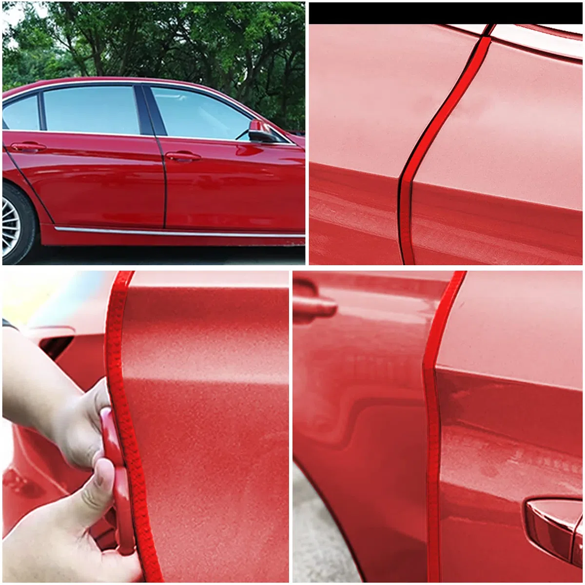 EFUTURETIME 12 m Protezione per Bordi delle Porte dell'Auto, Profilo Protettivo in Gomma e Metallo, Protezione per Bordi a Forma di U, per la Maggior Parte delle Auto, Rosso
