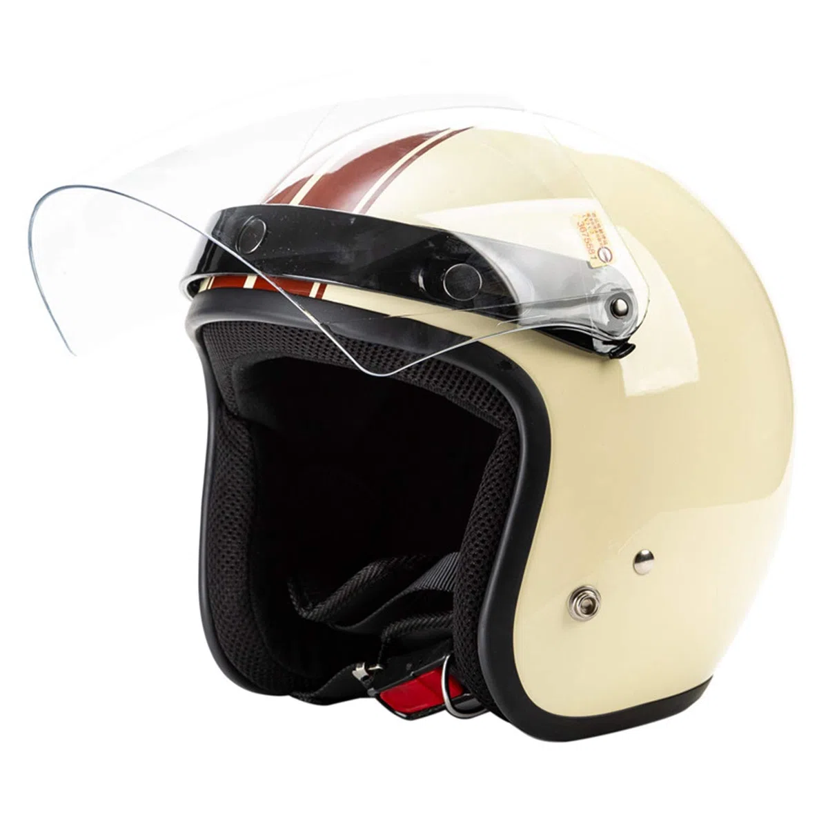 Retro Open Moto Caschi per Antivento Visiera con Visiera Design a 3 Bottoni, Classic, Chiaro