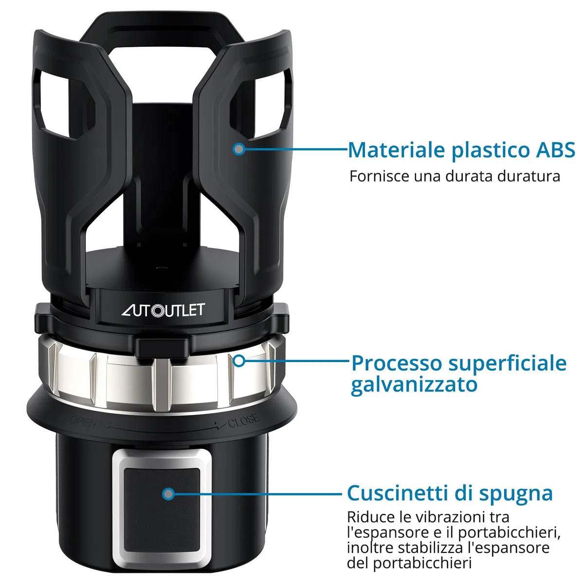AUTOUTLET Espansore Portabicchieri per Auto, Adattatore Universale Regolabile per Tazze, Bottiglie e Bevande,Design Elastico con Base Adattabile (7,1-9,5 cm)/Materiale ABS