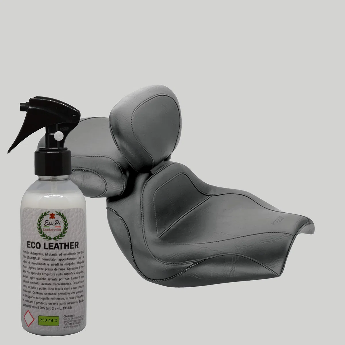 Eco Leather detergente per Articoli in Ecopelle, Similpelle, Vinile e Skai. Pulisce, nutre e Protegge. Prodotto di Alta qualità. Base acquosa No Toxic. 250 ml