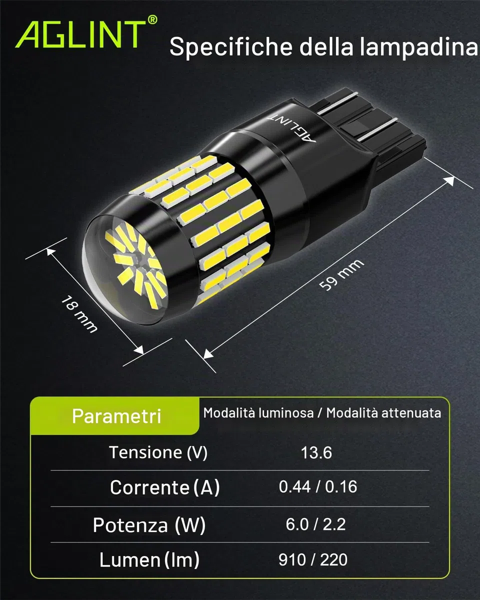 W21W T20 LED Lampadine W21/5W 7440 7443 12V-24V 66SMD per Auto Luce Di Retromarcia DRL Luci di Marcia Diurna Parcheggio Posteriori Luci Posizione Fanale Di Arresto Di Coda Bianco 2Pcs