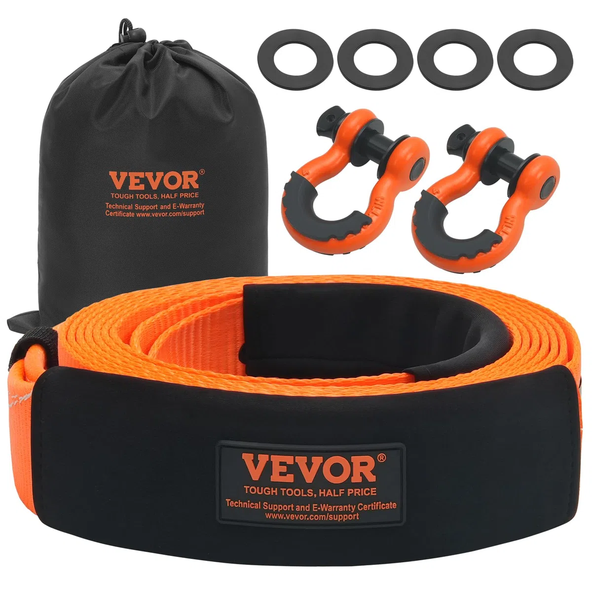 VEVOR Cinghia da Traino Auto Carichi Pesanti, Corda Verricello 76,2 mm x 6.1 m, Resistenza 16329 kg