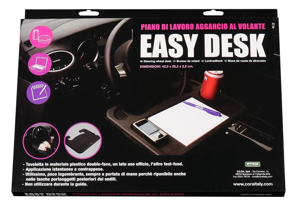 CORA 000120739 Easydesk - Supporto da lavoro per volante, in plastica, nero, 42,5 x 28,5 x 2,5 cm