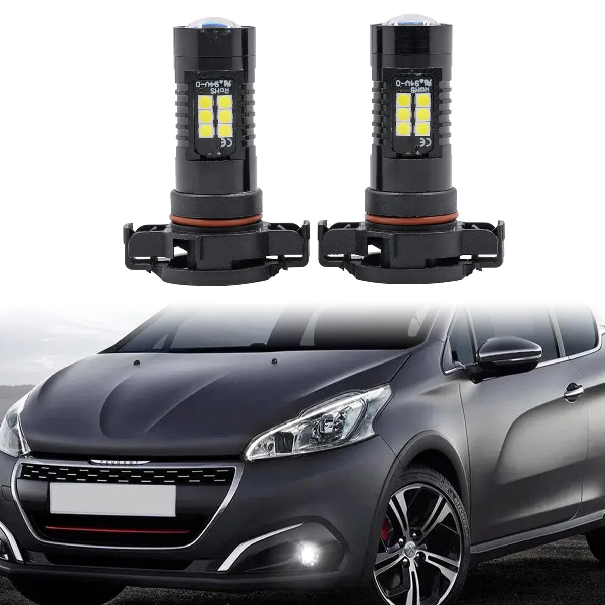 2x PSX24W 2504 12276 LED Lampadina Fendinebbia Xenon Bianco per P'eugeot 207 2009-2012, Peugeot 208 2012-2019, P'eugeot 2008 2013-2019, P'eugeot 3008 2009-2016, Citroen C3, C4 Cactus