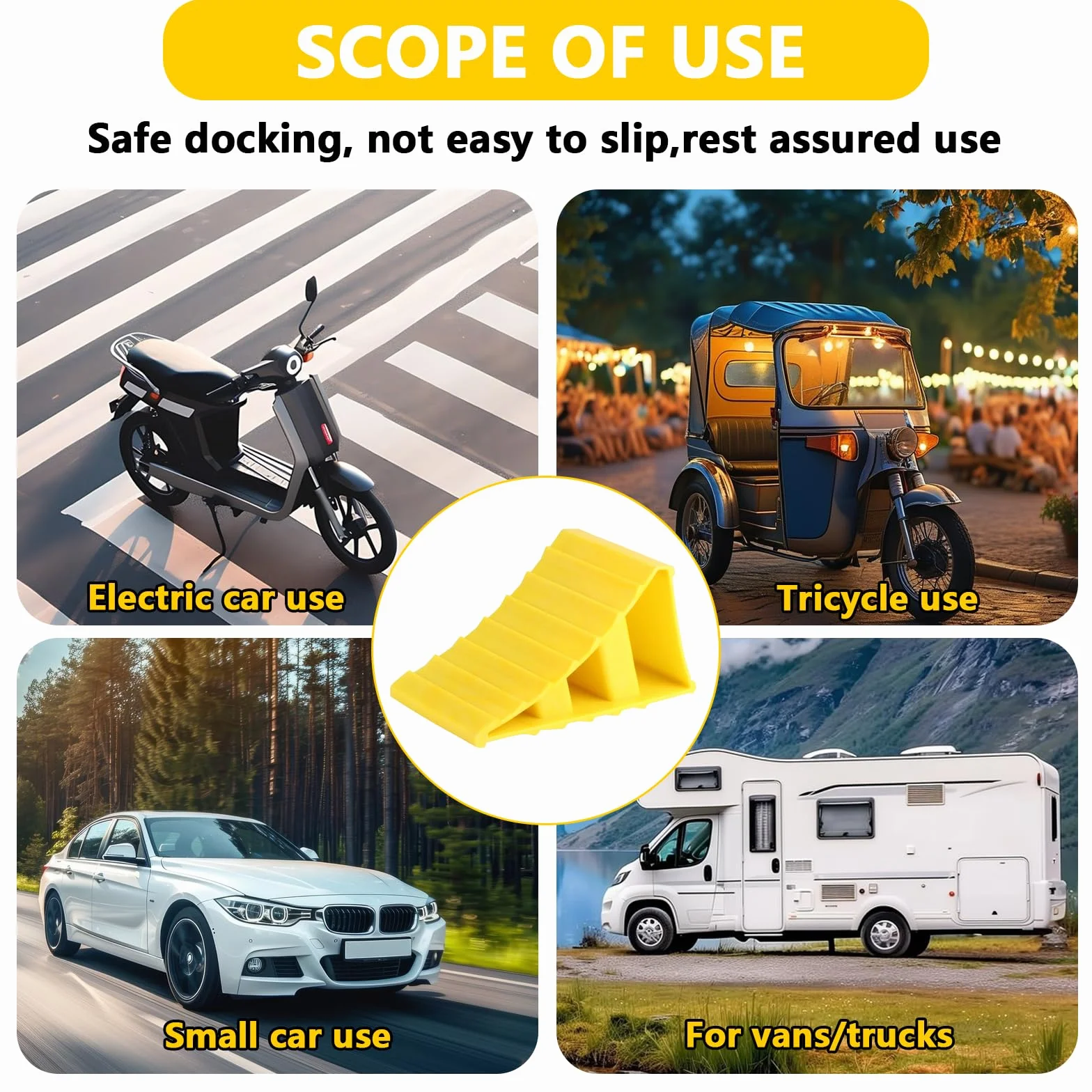 2 Pezzi Cunei per Ruote, Antiscivolo Salvapneumatici Fermi Freno per Parcheggio Roulotte Camper Moto Camper Rimorchio Auto Cunei per Ruote con Maniglia, Mantieni la Tua Auto in Posizione