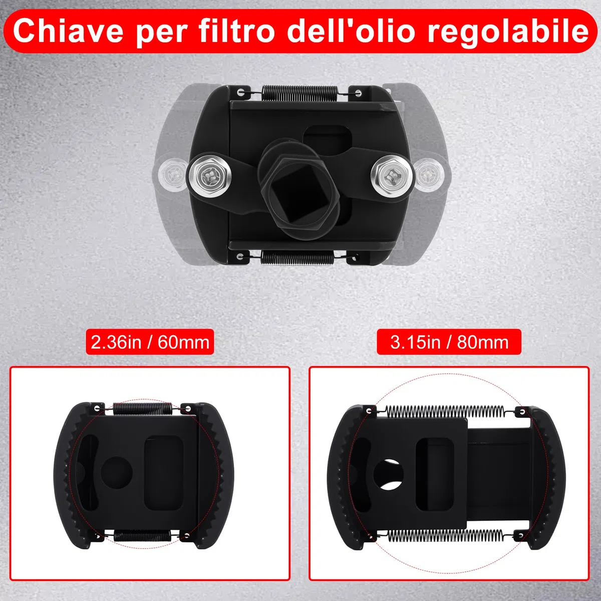 Chiave Filtro Olio Auto Regolabile, Universale 1/2" Chiave Filtro Olio mit 2 Griffe per Facile Rimozione, Design del Braccio a Molla Stabile, per Auto Moto Barca, 60-80mm