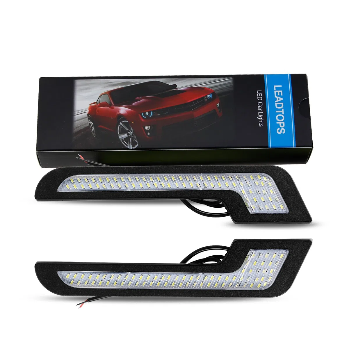 Luci di Marcia Diurna a LED Bianco a Forma di L, 72 Lenti in Vetro SMD con Adesivo Posteriore da 12 V DRL 6 W, lampada LED fai da te 100% Impermeabile, Garanzia 1 anno (2 Confezioni)