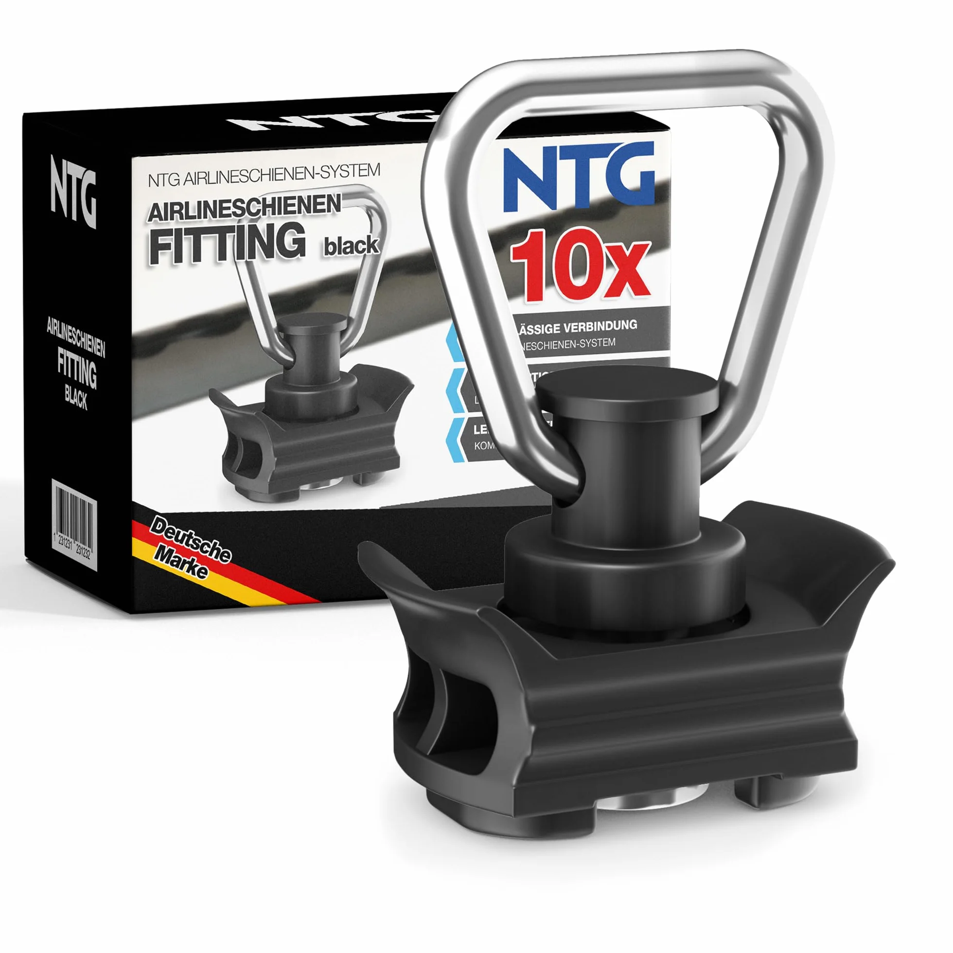 NTG Rotaia Aeronautica Raccordo in plastica (10 Pezzi) | Raccordo aeronautico con carico di Rottura di 1000 kg in Nero | Raccordo a estremità Singola per rotaie di Fissaggio