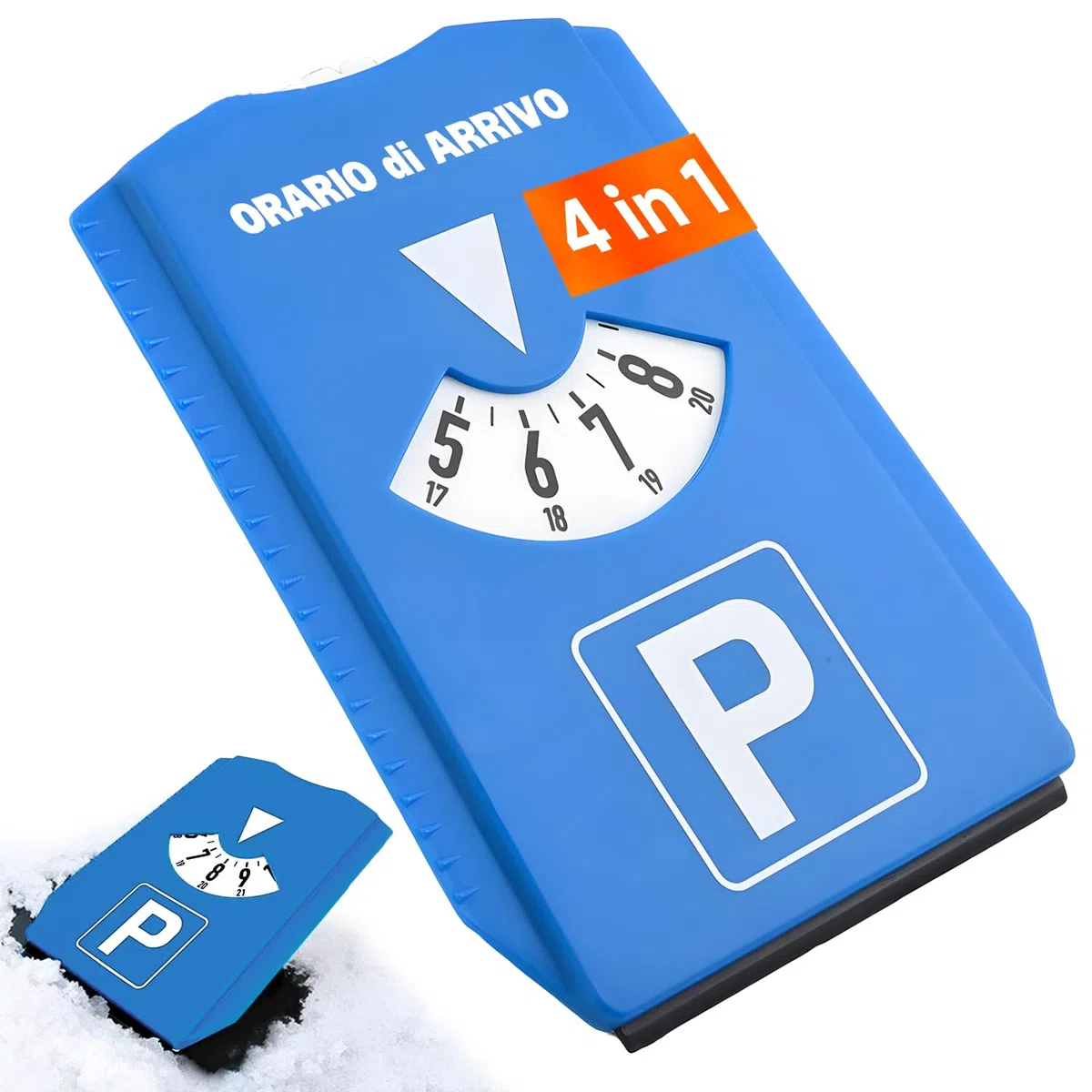 Wintem Set da 3 Raschiaghiaccio 2in1 a Tre Lati con Disco Orario per Auto 12x15,5 cm - Vetri Impeccabili e Sicuri - Disco Orario Integrato - Materiale Resistente a Temperature Regide - Design Compatto