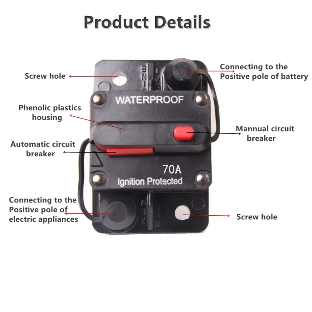 automatico per auto, 70 A, 12 V-48 V, impermeabile, con interruttore automatico e interruttore automatico, per interruttore manuale, inverter per auto (70 A)