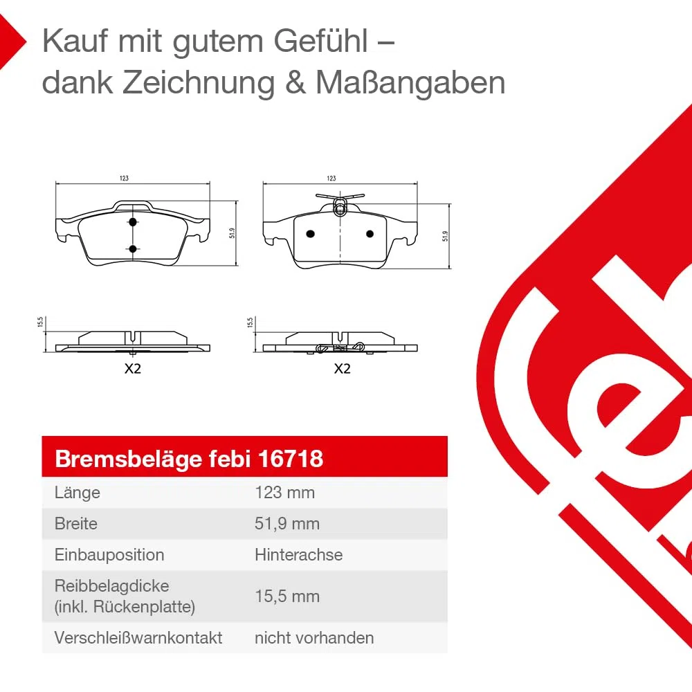 febi bilstein 16718 pastiglie freno, 1 unità